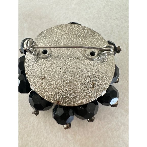 Miriam Haskell unsigned 1930s silver tone black beaded rhinestone pin brooch - Picture 7 of 9